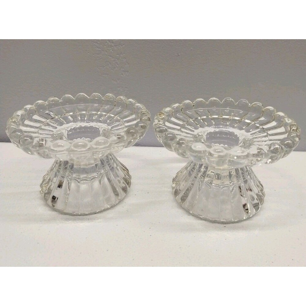 PartyLite Set 2 Clear Glass Pedestal Candle Holders Pillar Votive Taper Tealight - Picture 2 of 7